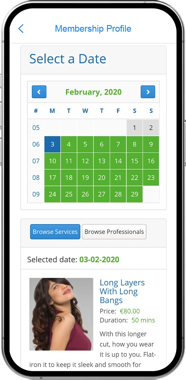 Client mobile app screen
