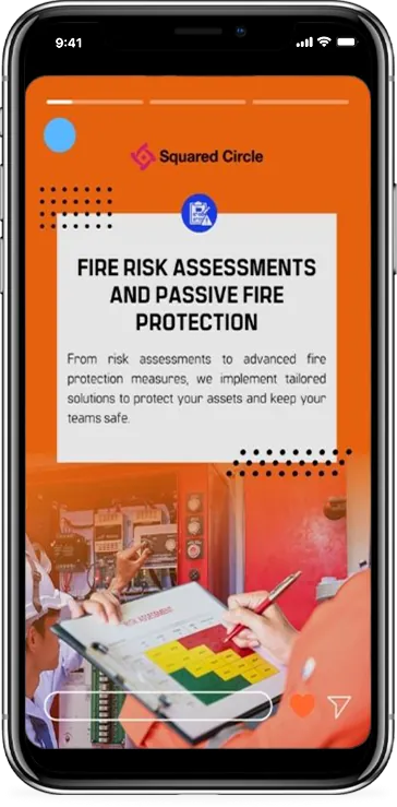Squared Circle Instagram story on fire risk assessments and passive fire protection