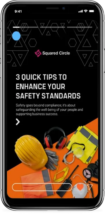 Squared Circle Instagram story with three workplace safety tips