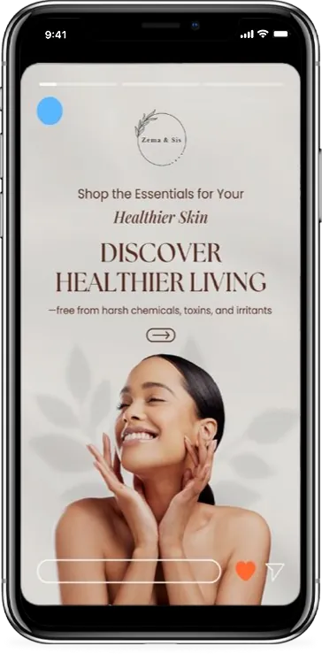 Zema and Sis Instagram story on healthier living skincare essentials