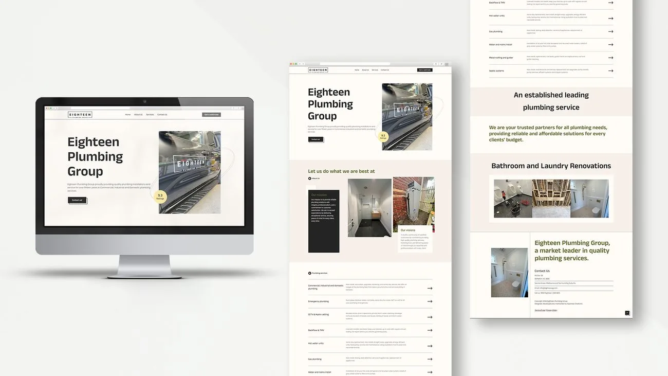 Eighteen Plumbing Group website built by Apex Digital Advisory