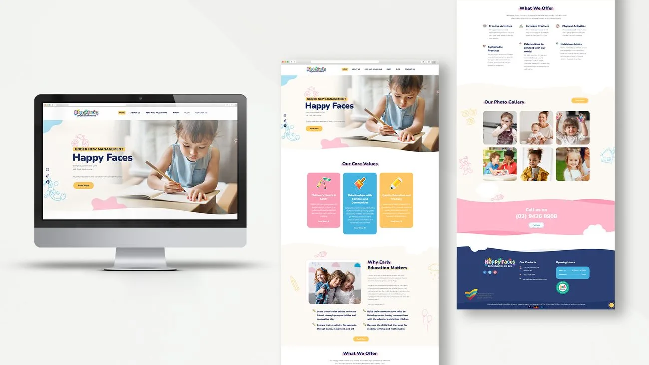 Happy Faces Early Education and Care website built by Apex Digital Advisory
